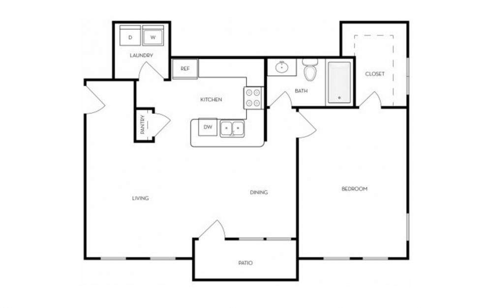 Albion - 1 bedroom floorplan layout with 1 bath and 750 to 755 square feet.
