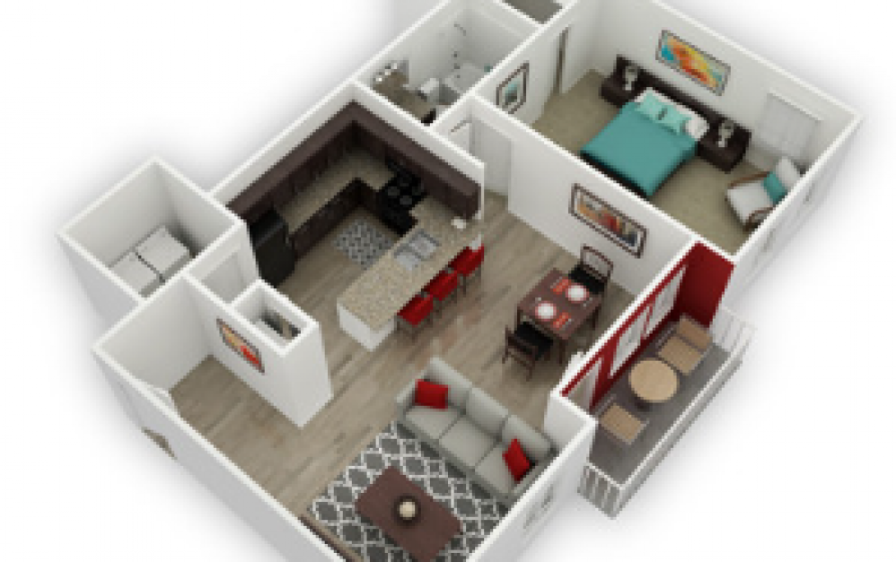 Gannett - 1 bedroom floorplan layout with 1 bath and 732 square feet.