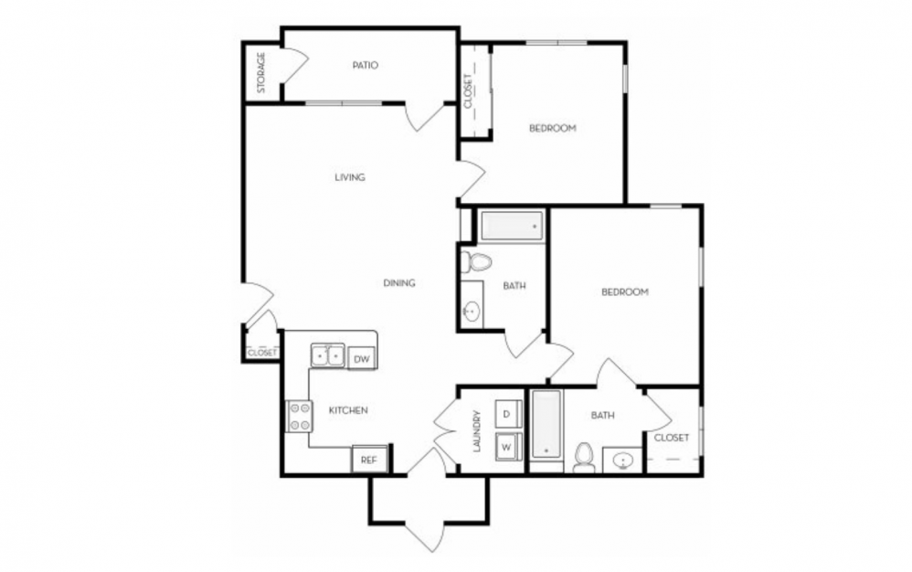 Hawley - 2 bedroom floorplan layout with 2 baths and 1045 to 1111 square feet.