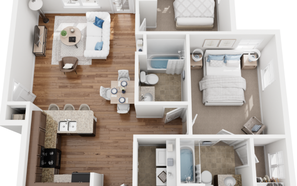 Hawley - 2 bedroom floorplan layout with 2 bathrooms and 1045 - 1111 square feet Hawley - 2 bedroom floorplan layout with 2 bathrooms and 1045 - 1111 square feet