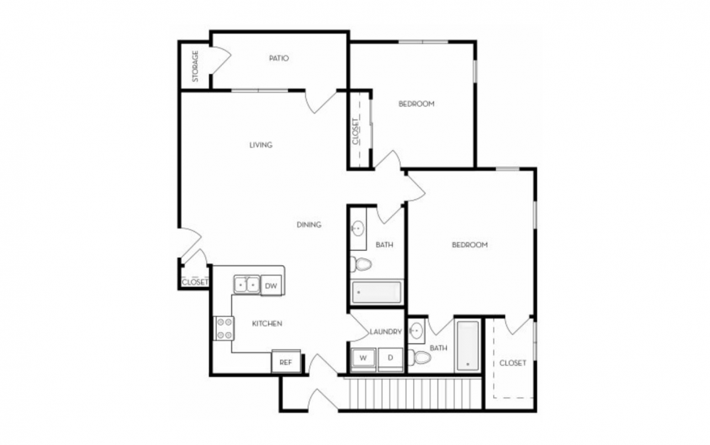 Selkirk - 2 bedroom floorplan layout with 2 baths and 986 to 1168 square feet.