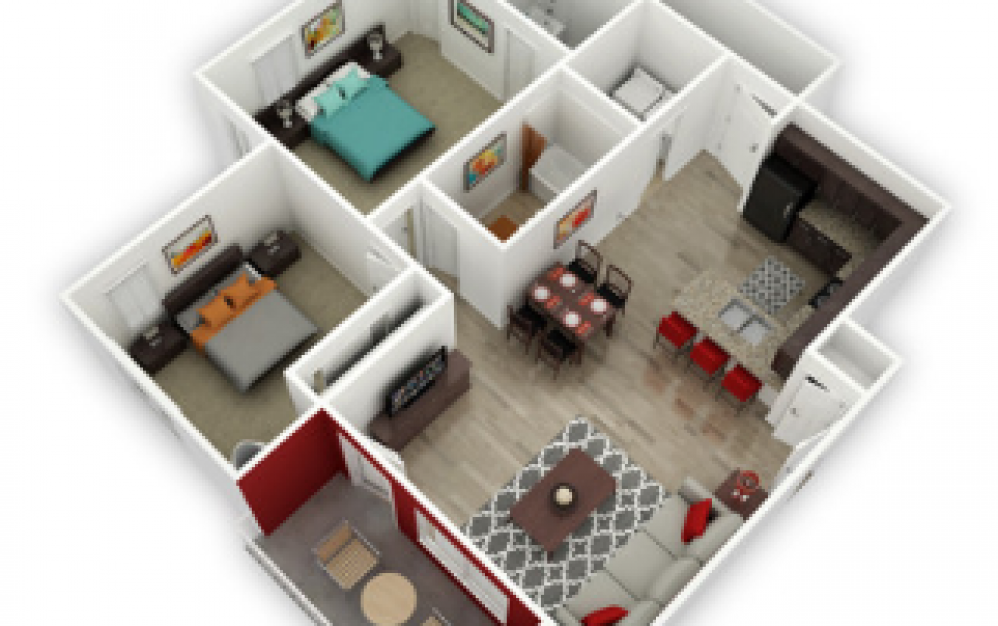 Selkirk - 2 bedroom floorplan layout with 2 baths and 986 to 1168 square feet.