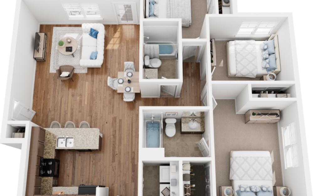 Trinity - 3 bedroom floorplan layout with 2 bathrooms and 1301 - 1311 square feet Trinity - 3 bedroom floorplan layout with 2 bathrooms and 1301 - 1311 square feet