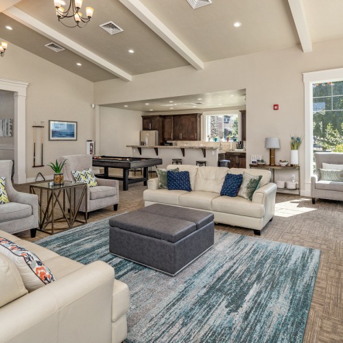 Beautiful clubroom with lounge seating and gaming areas